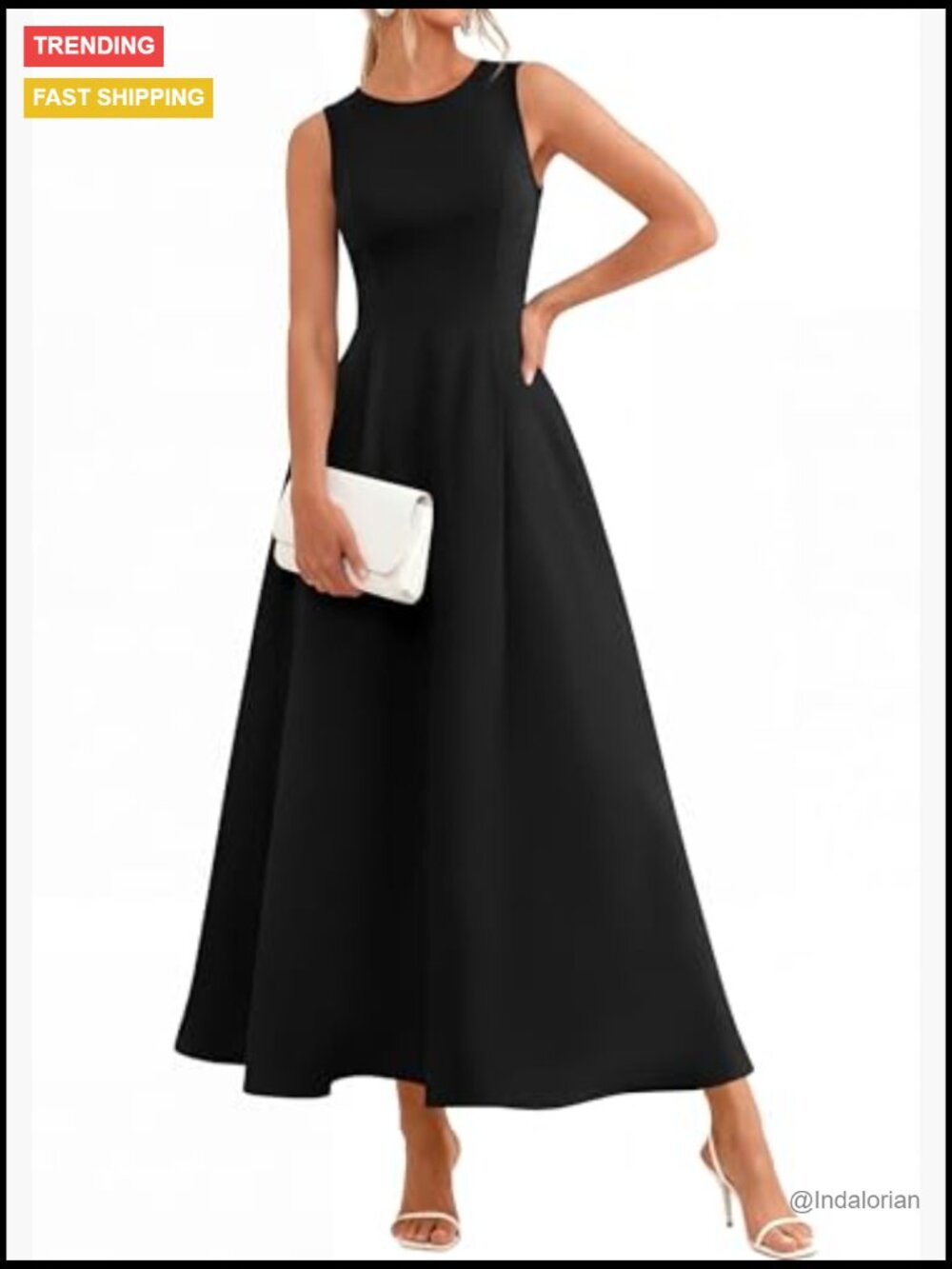 Women's Maxi Dress Sleeveless Tank A-Line Flowy Swing Dress with Pockets - Picture 4 of 7